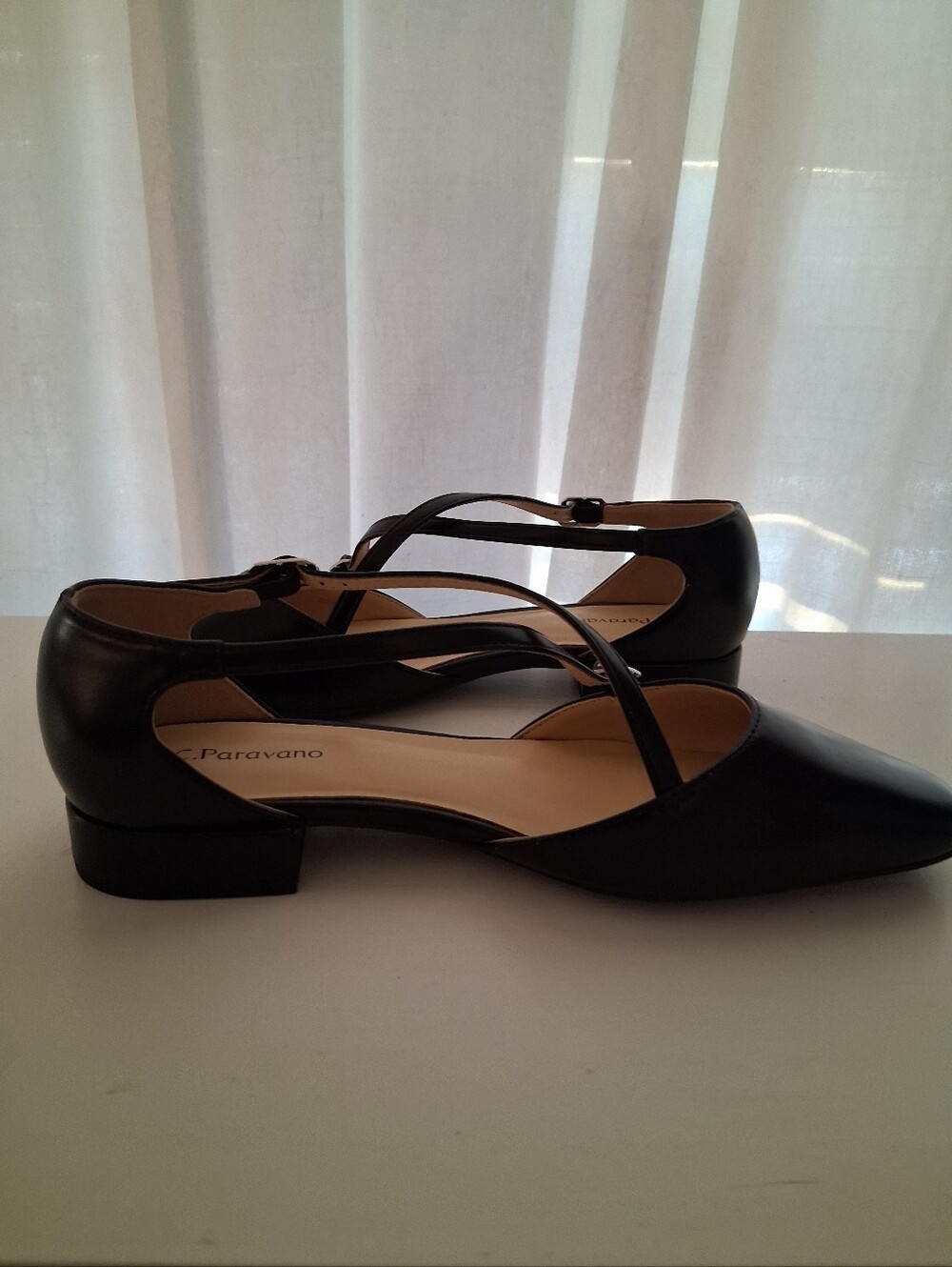 C.Paravano Black Cross-Strap Low Block Heel Flats for Women Retails $148 - Picture 4 of 9